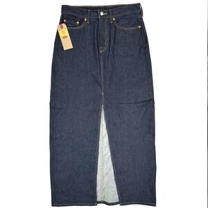 Levis Premium Dark Wash Denim Maxi Skirt High Waisted Front Slit A7512 Size 30w